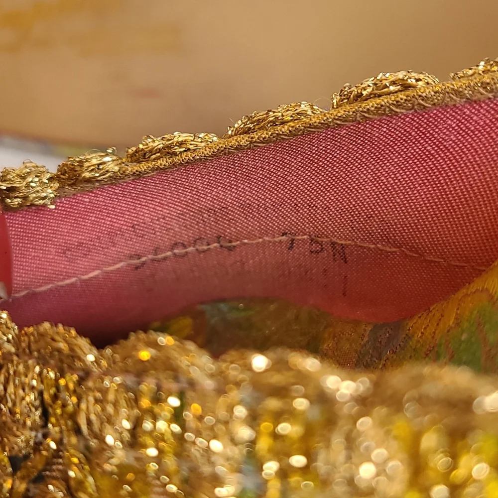 Vintage 1960's Oophies brocade slippers * gold multicolor * 7.5 N - Picture 11 of 11